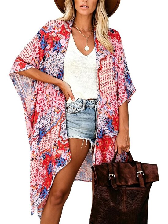 Other - Women B Red Print Viscose Summer Bikini Kimono Bathing And Swimwear Cover Up